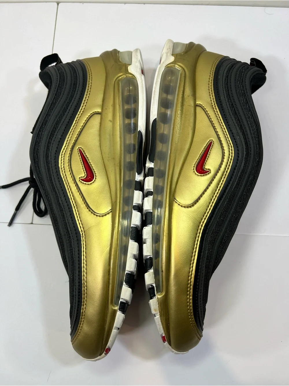 Nike Men's Air Max 97 Sneakers - Black, Gold & Red Swoosh